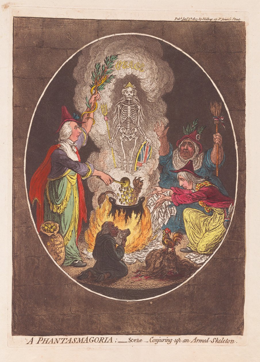幻影：场景 - 召唤出武装骷髅，酒吧。 1803（手工彩刻） 作者 詹姆斯·吉里
