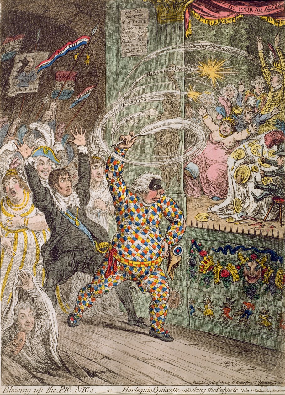 吹嘘Pic Nic&39;s，或Harlequin Quixotte攻击木偶，由Hannah Humphrey于1802年出版（手工彩色蚀刻用aquatint） 作者 詹姆斯·吉里