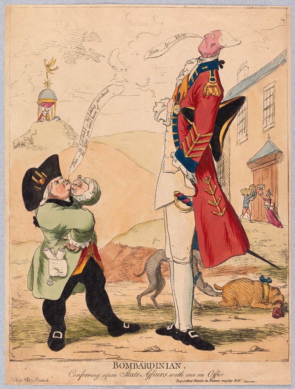 Bombardinian，在办公室，酒吧与国家事务一起授予。 1779年（手工彩色雕刻） 作者 詹姆斯·吉里