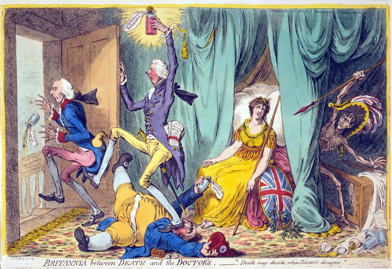 不列颠之间的死亡和医生，酒吧。 Hannah Humphrey，1804年5月20日（手工彩色雕刻） 作者 詹姆斯·吉里
