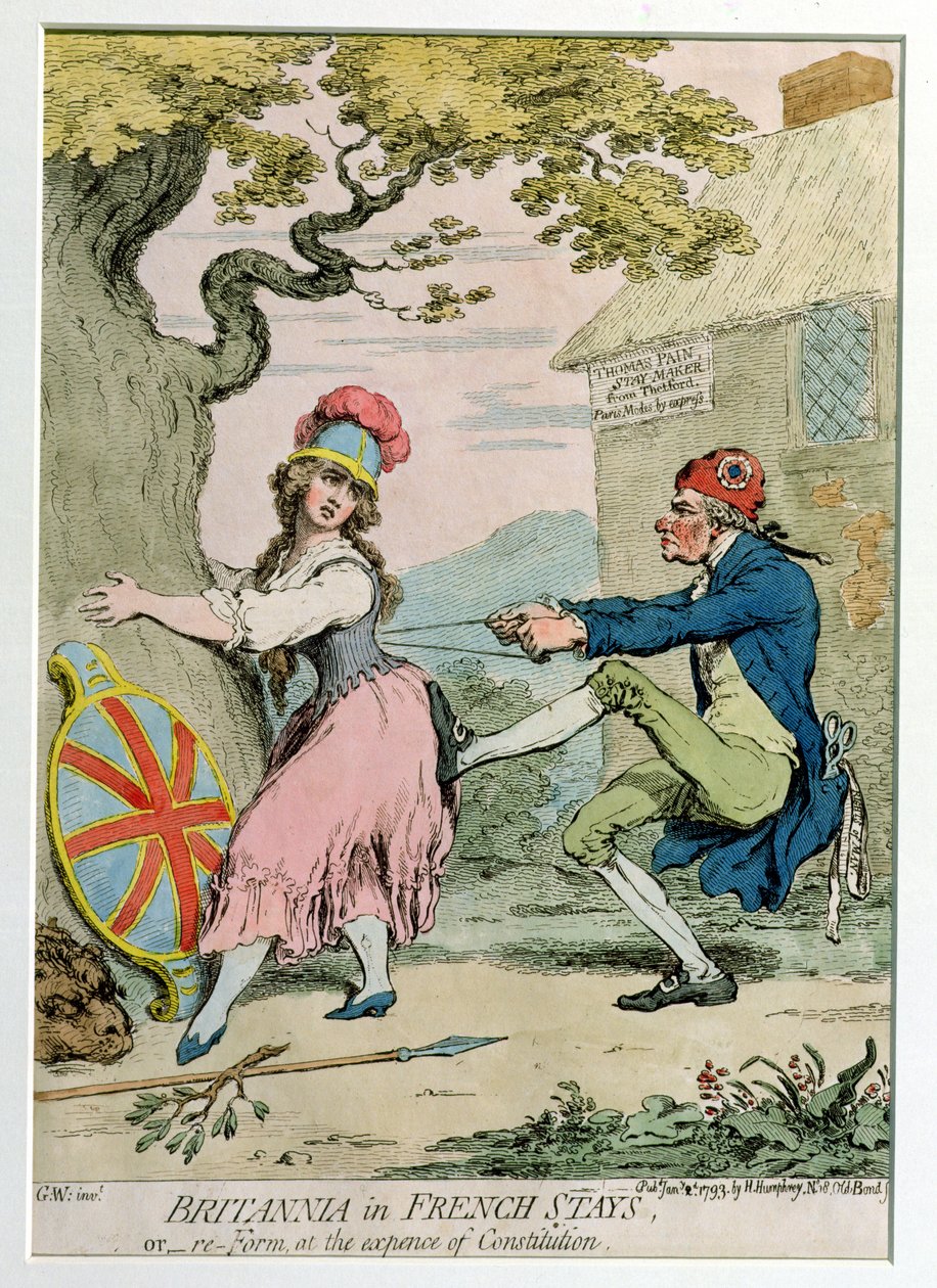 Hannah Humphrey于1793年出版的法国国家大不列颠或宪法费用重新形成（手工彩色蚀刻） 作者 詹姆斯·吉里