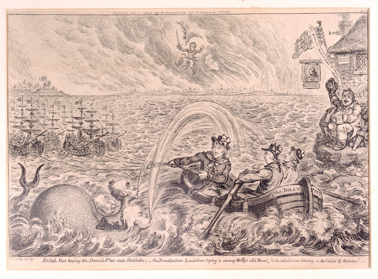 1807年，英国塔斯号将丹麦舰队拖入港口 作者 詹姆斯·吉里