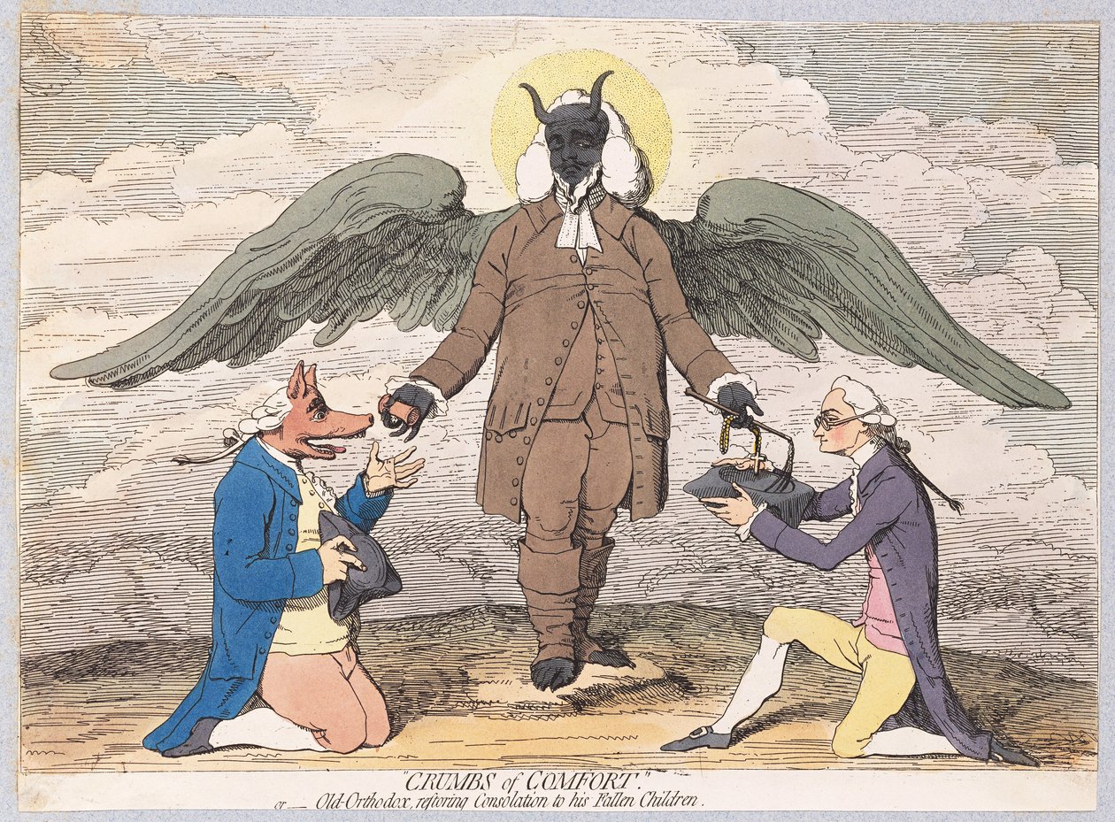 酒吧，舒适的面包屑，或老东正教为他的堕落的孩子恢复安慰。 1782年（手工彩色雕刻） 作者 詹姆斯·吉里