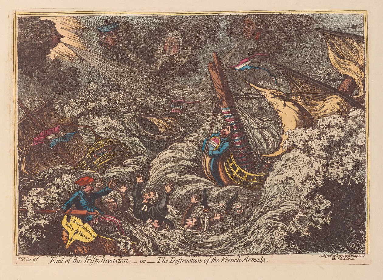 爱尔兰入侵结束或法国无敌舰队的酒店，酒吧。 1797年（手工彩色雕刻） 作者 詹姆斯·吉里