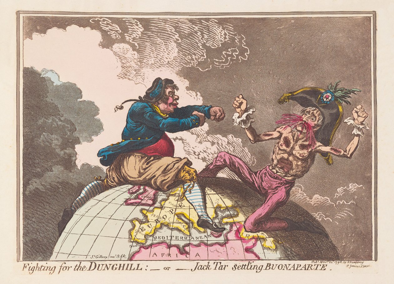 为Dunghill或Jack Tar解决Buonaparte，酒吧的战斗。 1798年（手工彩色雕刻） 作者 詹姆斯·吉里