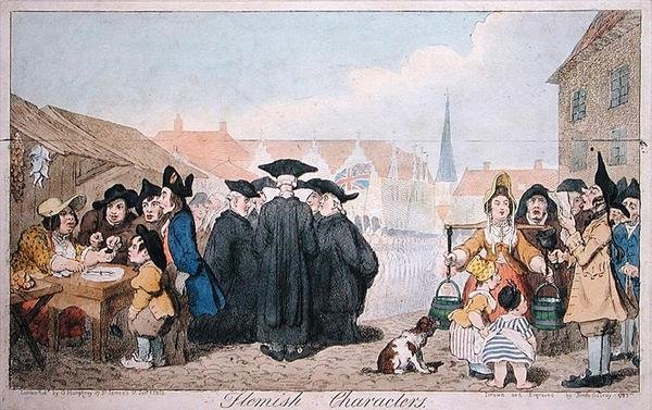 弗拉芒字符》，G. Humphrey于1793年出版（手绘版画）。 作者 詹姆斯·吉里