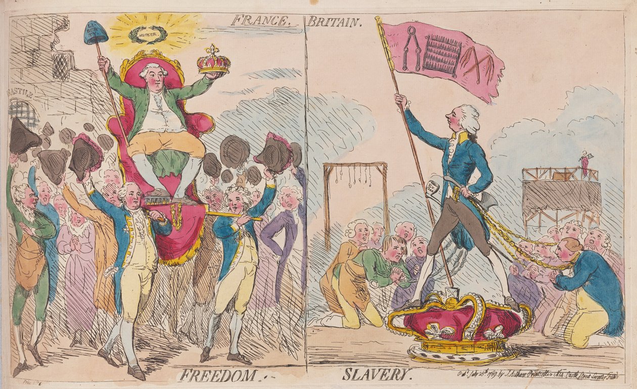 法国的自由，英国的奴役》，1789 年出版。1789 年（手工彩色雕刻） 作者 詹姆斯·吉里