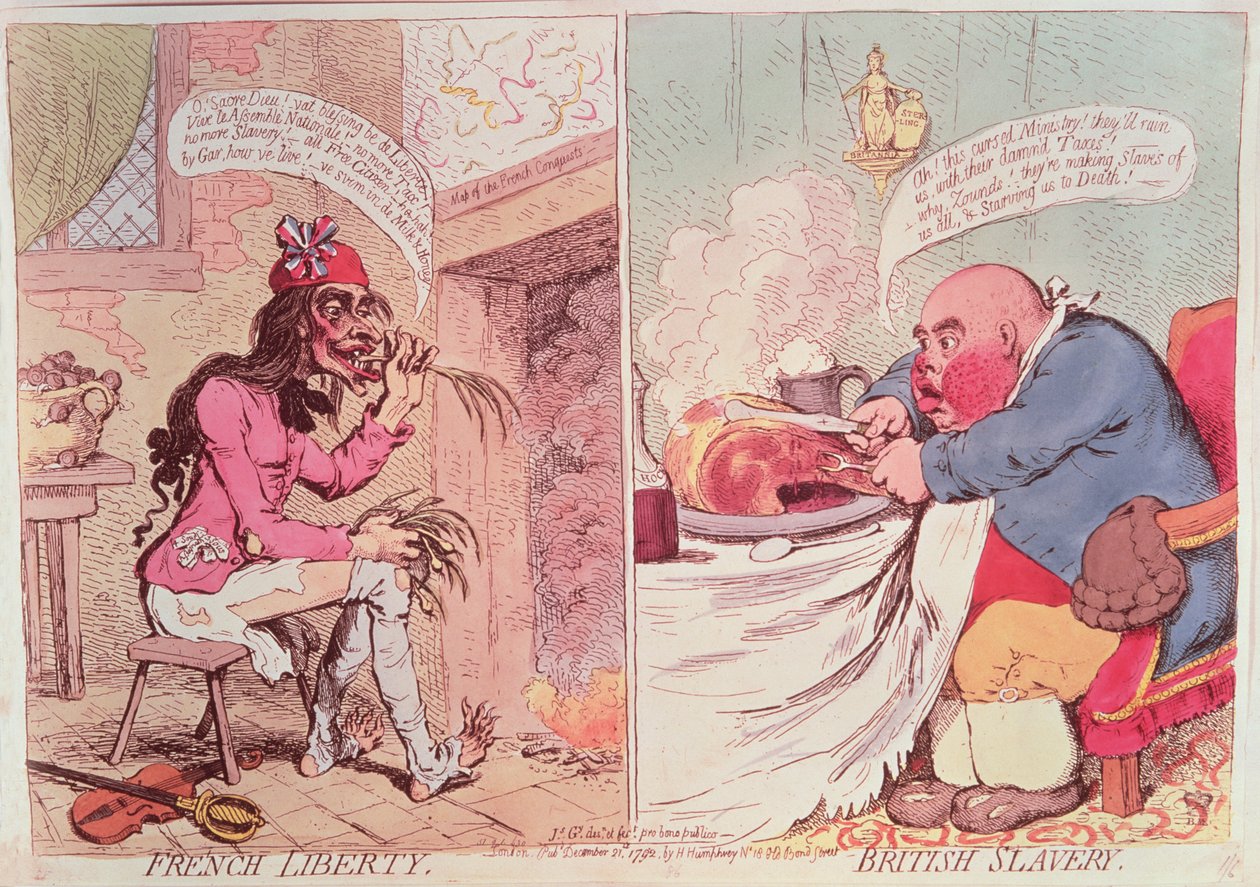 法国的自由：英国奴隶制》，约 1789 年，讽刺漫画 作者 詹姆斯·吉里