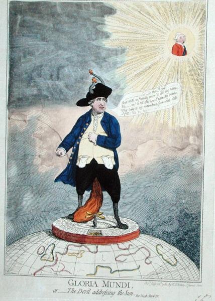 Gloria Mundi，即《魔鬼对太阳的讲话》，由威廉-汉弗莱于1782年出版（手绘版）。 作者 詹姆斯·吉里