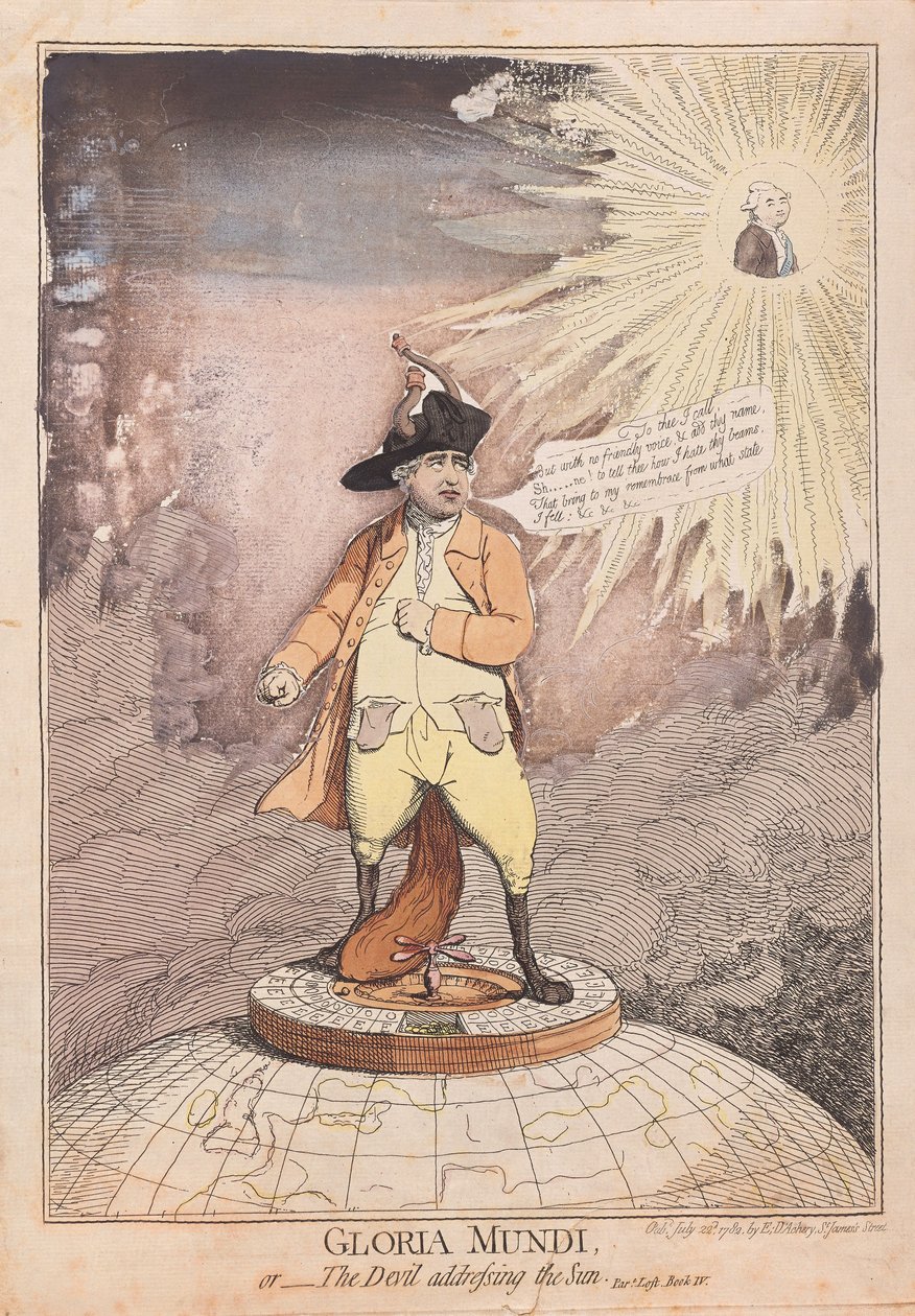 Gloria Mundi，或者The Devil，对待太阳，酒吧。 1782年（手工彩色雕刻） 作者 詹姆斯·吉里