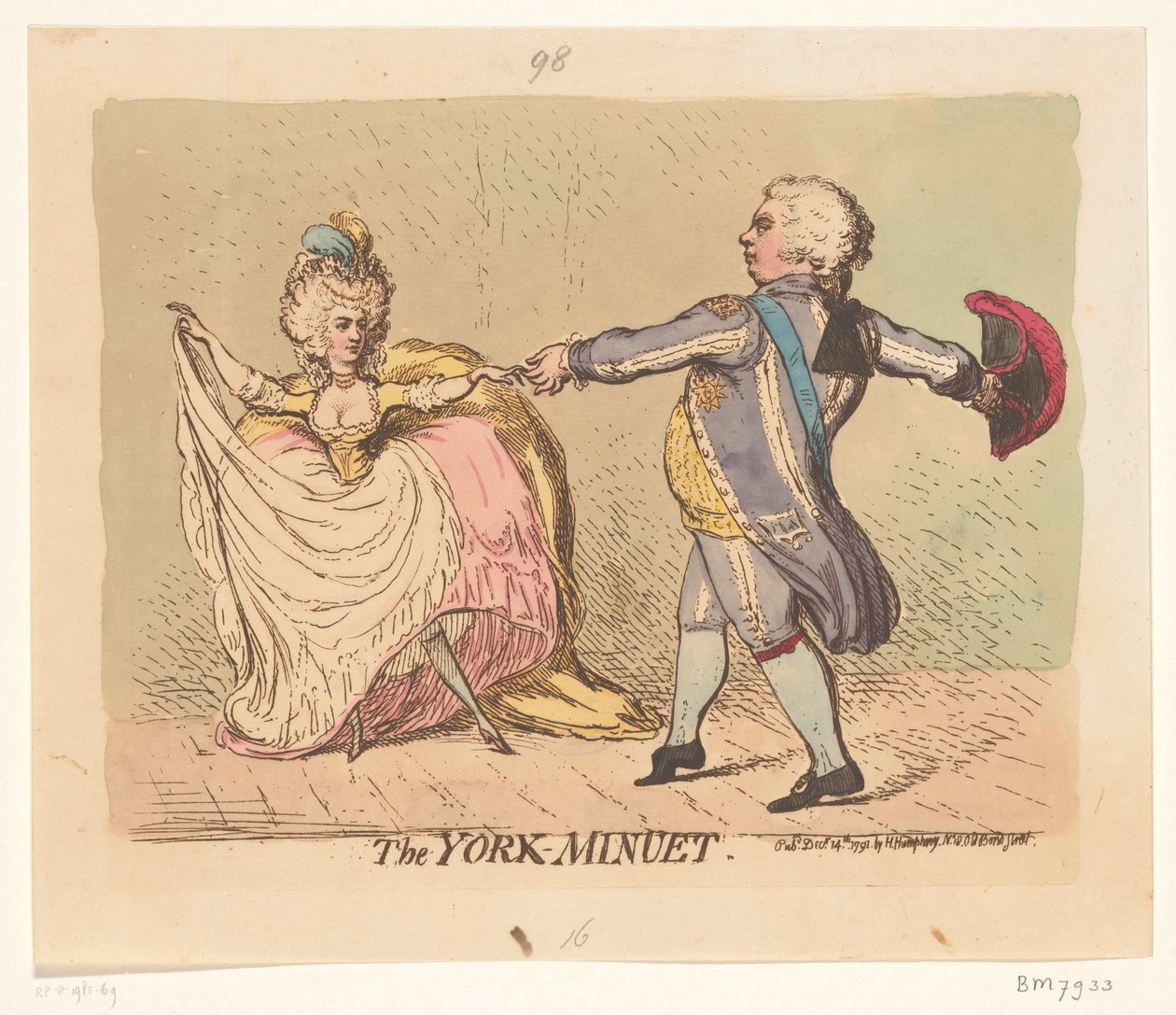 约克公爵夫人和威尔士亲王跳小步舞曲，1791 年
约克小步舞曲（物品上的标题） 作者 詹姆斯·吉里