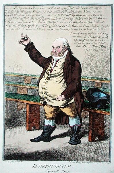 独立，或泰尔维特-琼斯，由汉娜-汉弗莱于1799年出版（手绘蚀刻版画） 作者 詹姆斯·吉里