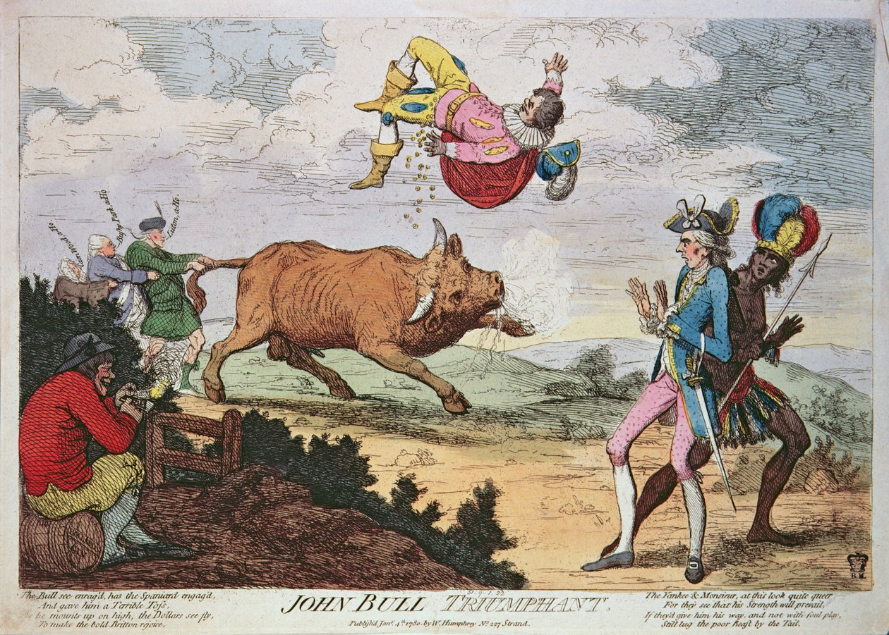 John Bull Triumphant，由William Humphrey出版，1780年1月4日（彩色石版画） 作者 詹姆斯·吉里