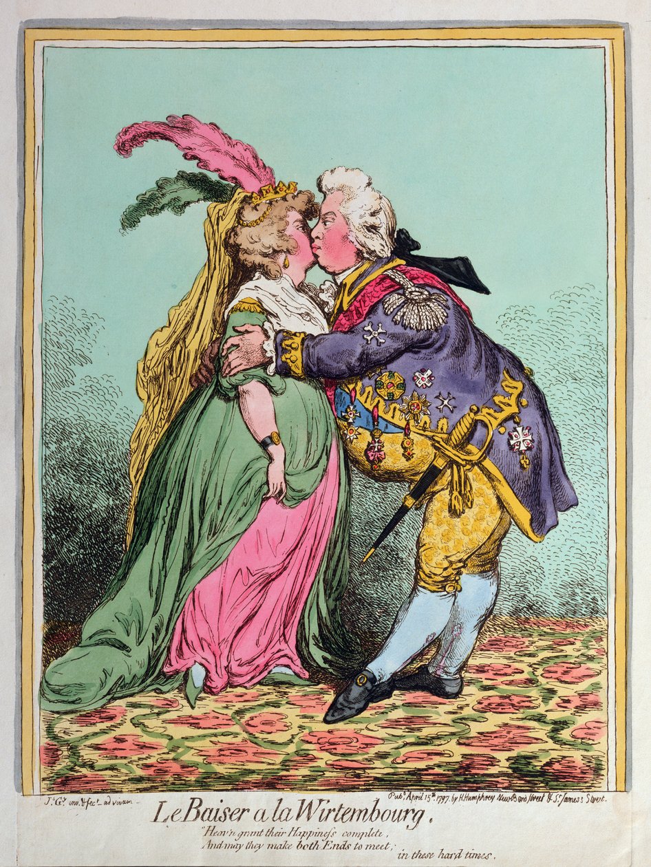 Le Baiser a la Wirtembourg，由Hannah Humphrey于1797年出版（手工蚀刻） 作者 詹姆斯·吉里