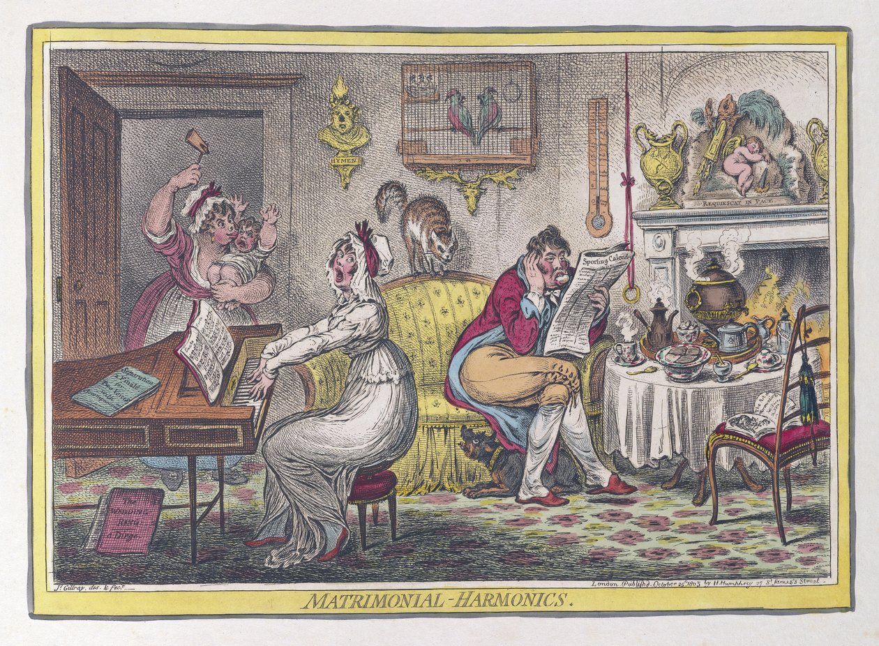 Matrimonial Harmonics，pub。 1805（手工彩色雕刻） 作者 詹姆斯·吉里