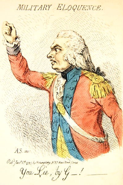 军事口才，八幅描绘不同类型口才的小图之一，由汉娜-汉弗莱于1795年出版（手绘版画）（191281的细节）。 作者 詹姆斯·吉里