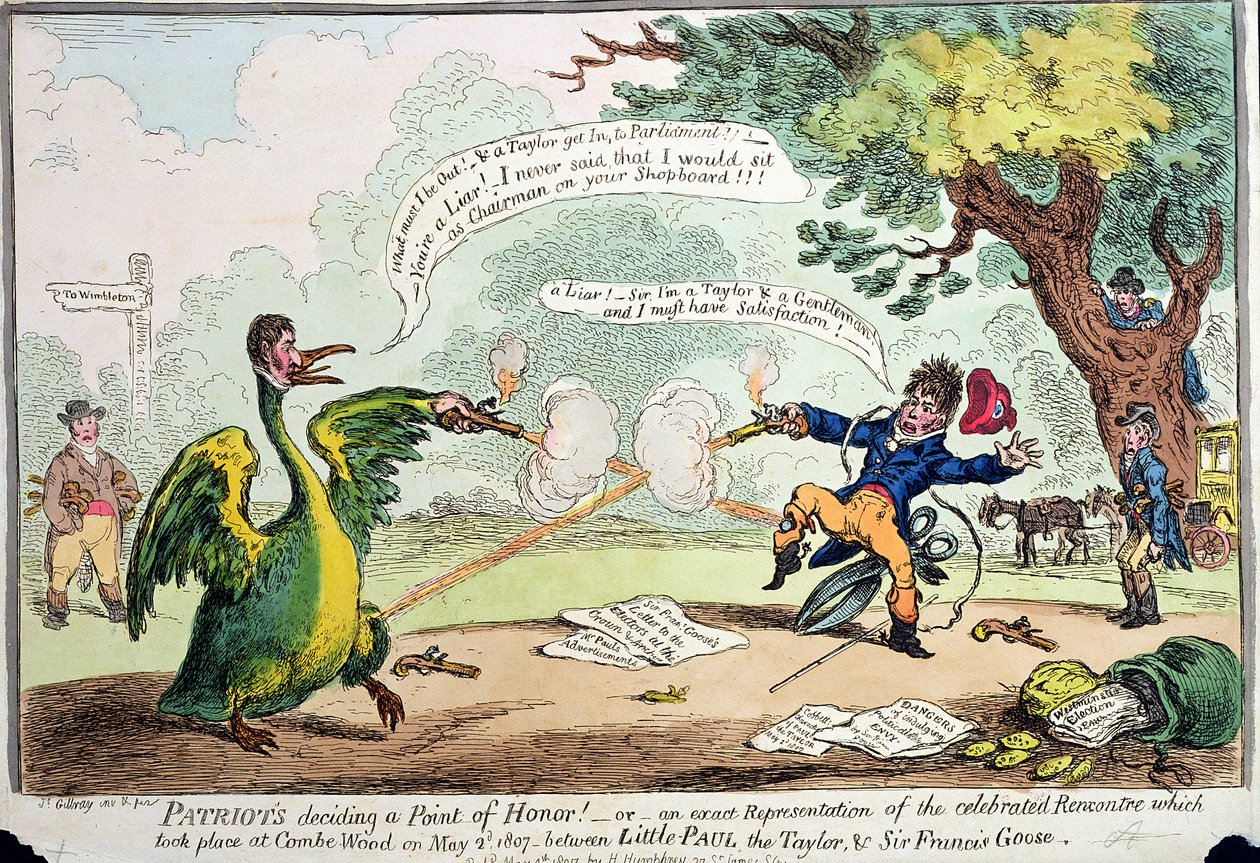 爱国者决定一个荣誉点！或1807年5月2日在Coombe Wood发生的Rencontre的精确表现，由Little Paul the Taylor和Sir Francis Goose发表，由Hannah出版 作者 詹姆斯·吉里