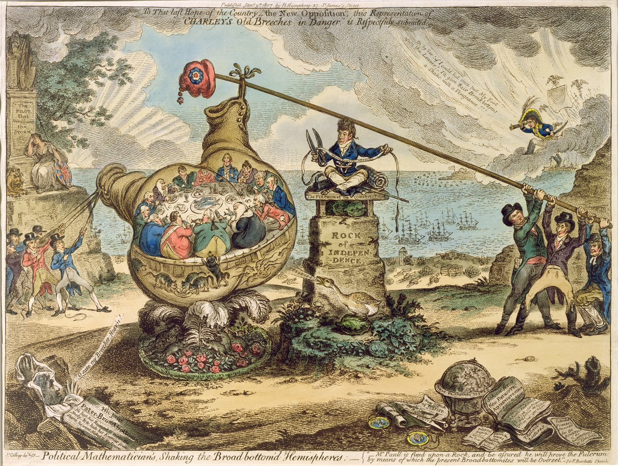 震撼Broadbottom&39;d半球的政治数学家，由Hannah Humphrey于1807年出版（蚀刻和雕刻） 作者 詹姆斯·吉里