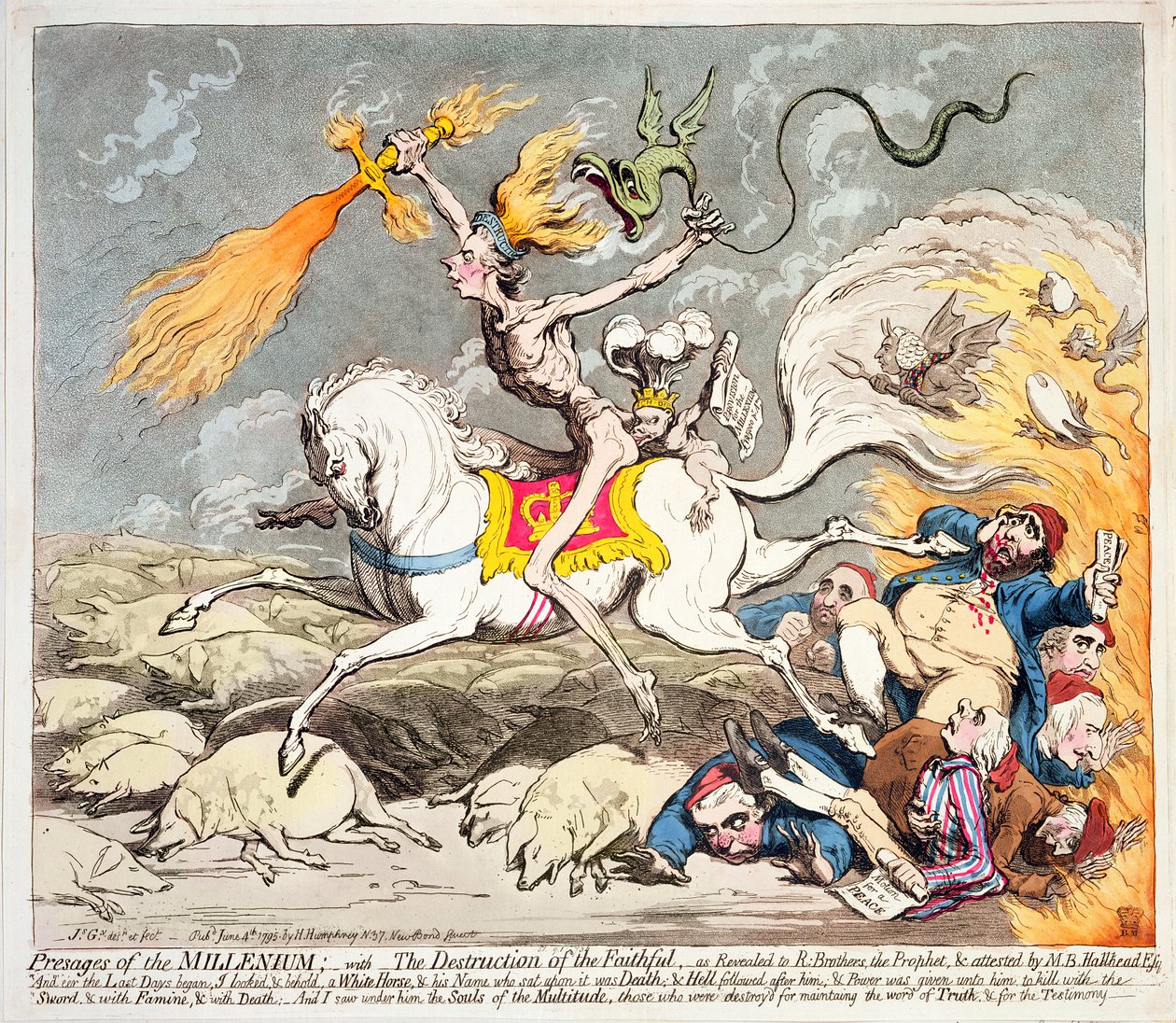 Hannah Humphrey于1795年出版的“千禧年的预言”（彩色蚀刻，雕刻和印刷） 作者 詹姆斯·吉里