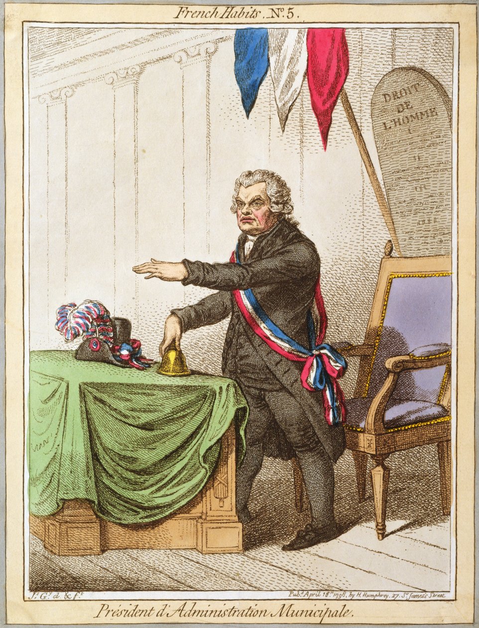 总统dAdministration Municipale，Hannah Humphrey于1798年出版的法国习惯版第5版（彩色蚀刻） 作者 詹姆斯·吉里