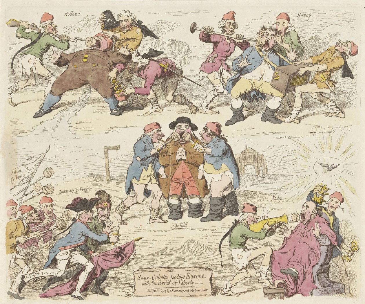 无套裙女工用自由面包喂养欧洲，1793 年
无套裙女工，用自由面包喂养欧洲（物品上的标题） 作者 詹姆斯·吉里