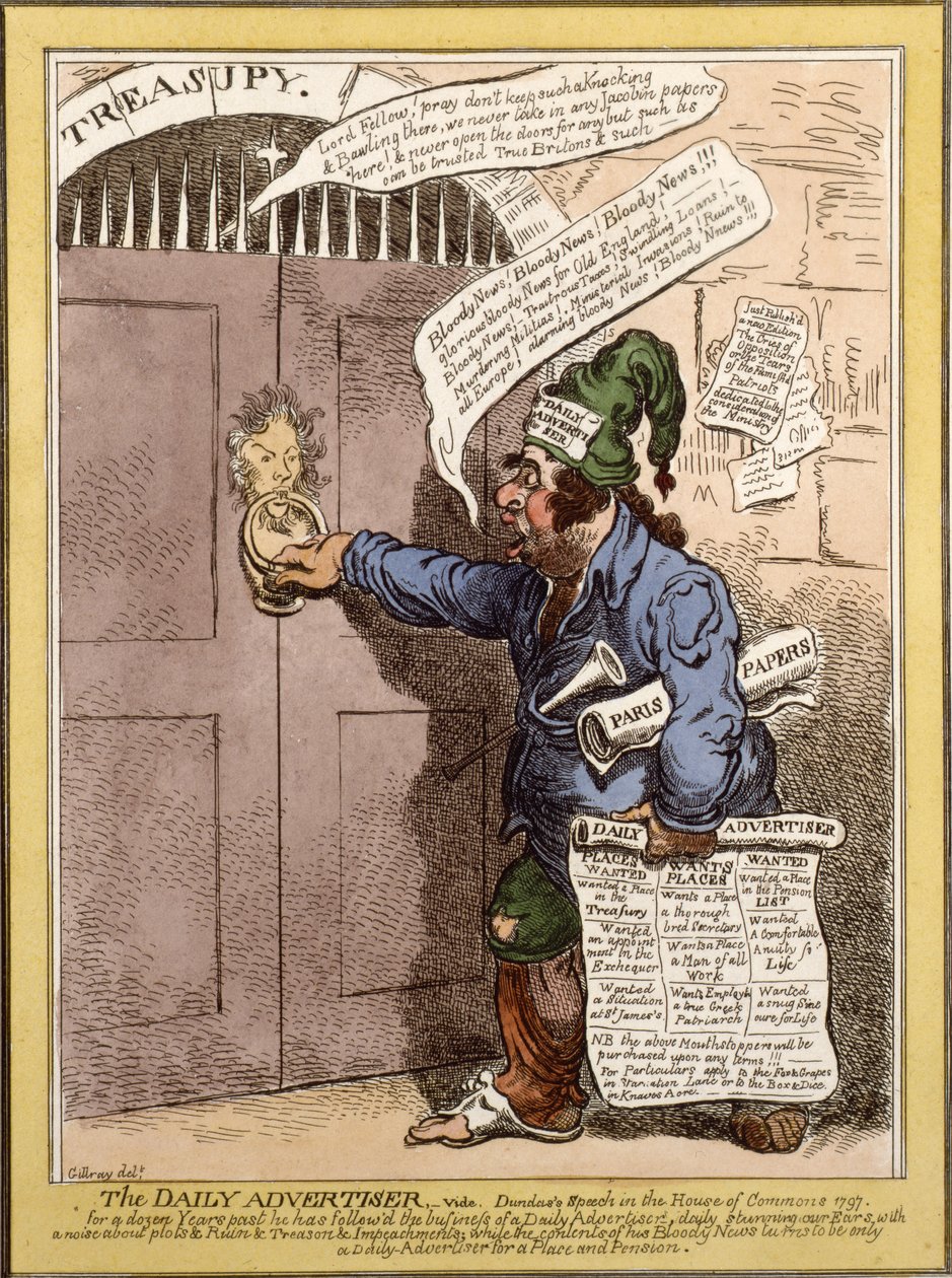 关于敦达斯在下议院发表讲话的每日广告商的讽刺漫画，1797年 作者 詹姆斯·吉里