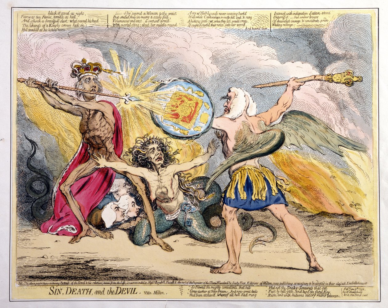 罪恶，死亡和魔鬼，由Hannah Humphrey于1792年出版（手工蚀刻） 作者 詹姆斯·吉里