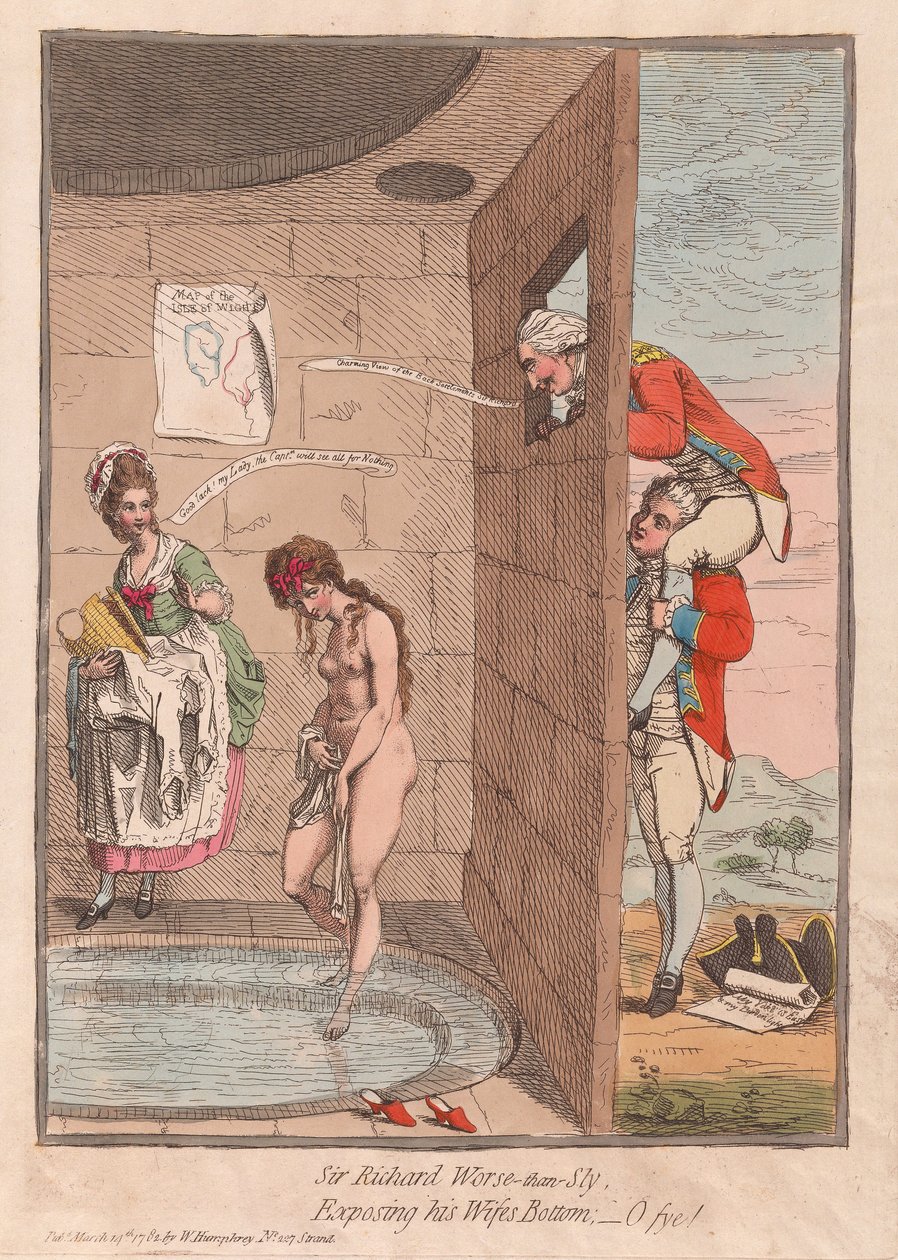 Richard Worse-than-Sly爵士，将他的妻子暴露在底 -  O fye !,酒吧。 1782年（手工彩色雕刻） 作者 詹姆斯·吉里