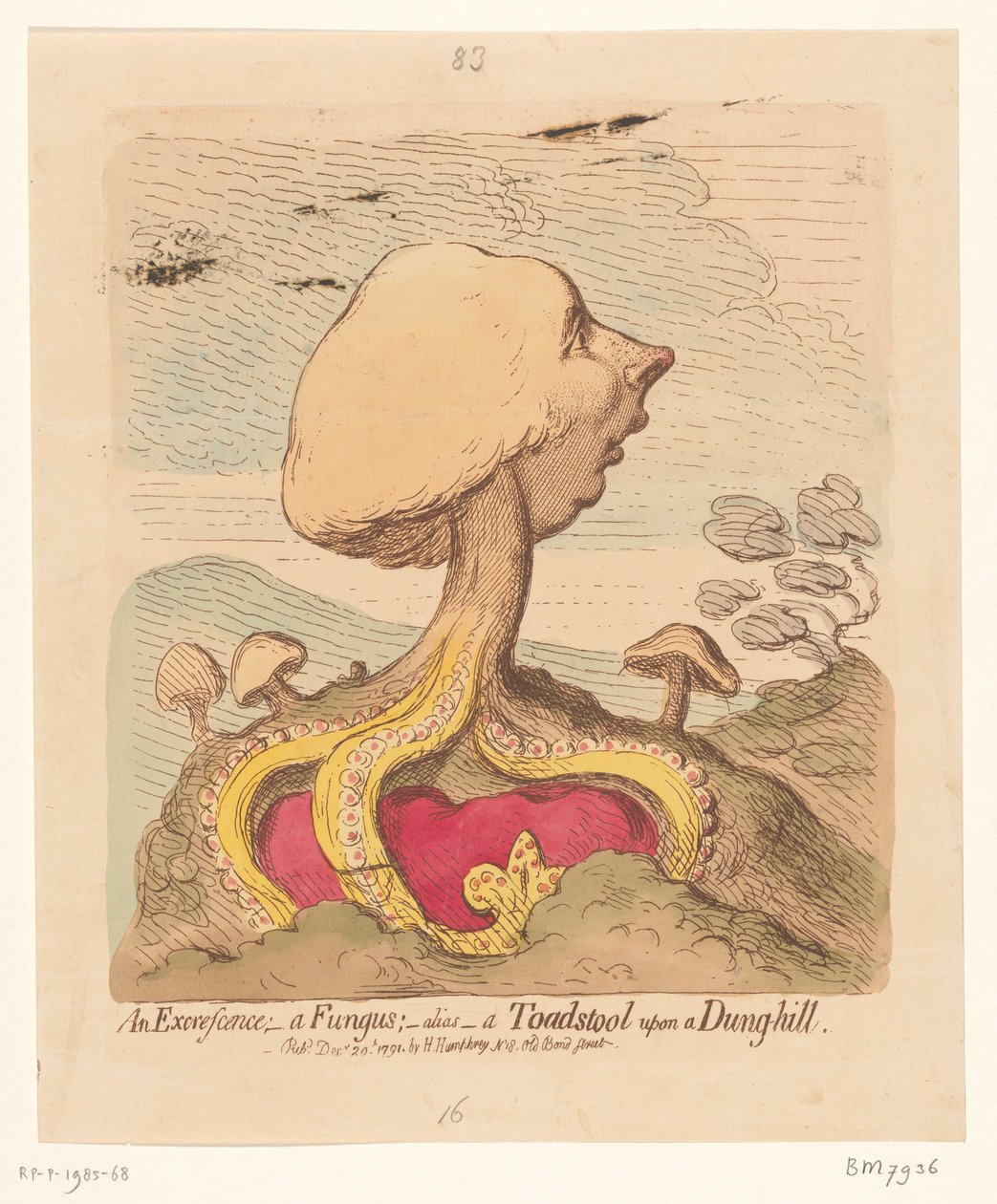 小威廉·皮特的漫画，1791 年 赘生物； - 真菌； -别名- 粪山上的毒菌 作者 詹姆斯·吉里