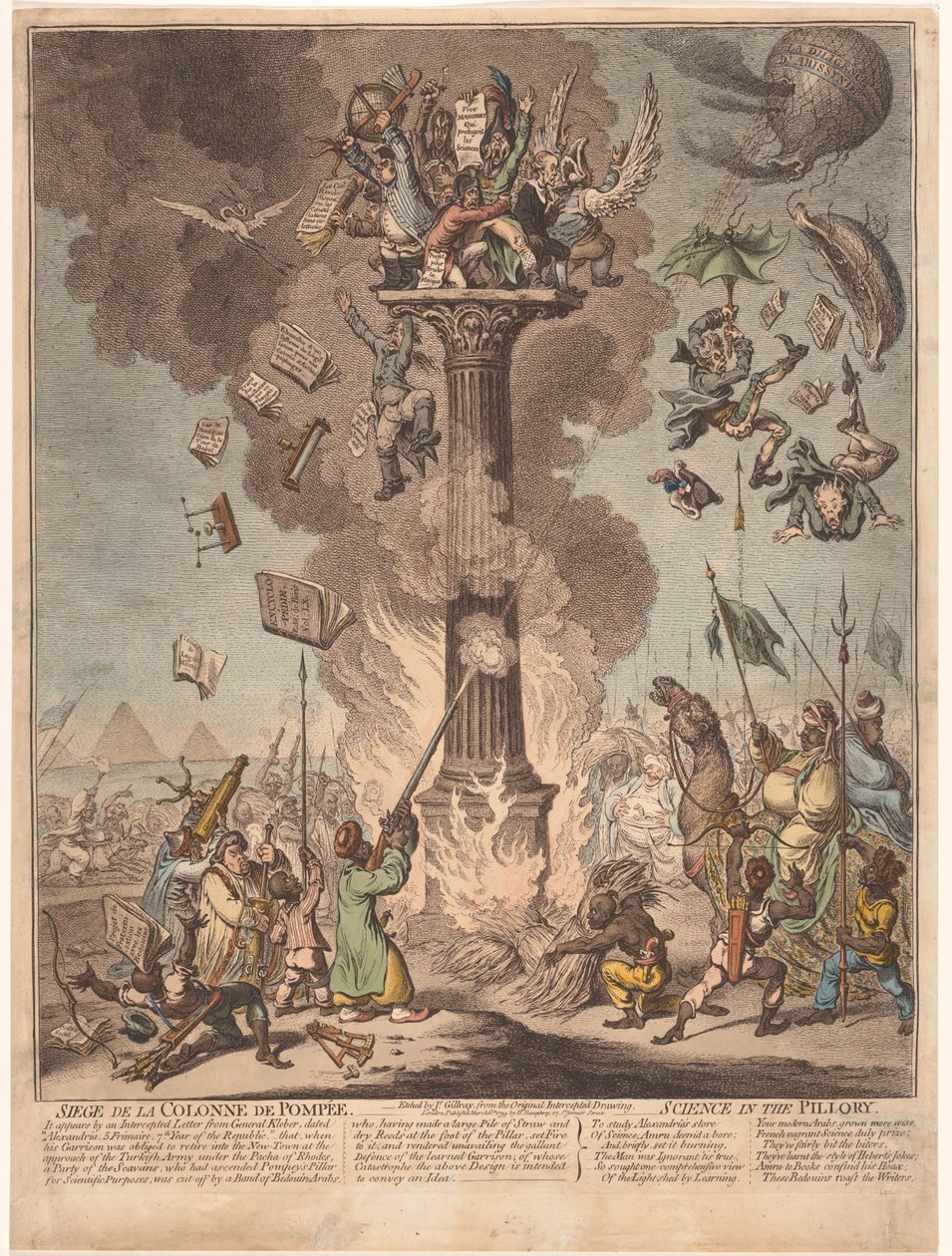 关于法国远征埃及的漫画，1799 年
Siege de la Colonne de Pompee/柱子里的科学（标题在实物上） 作者 詹姆斯·吉里