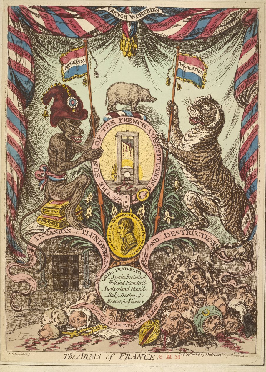《法国的武器》，插图取自《关于波拿巴威胁入侵英国的忠诚和爱国传单、歌曲、地址等》，伦敦出版 作者 詹姆斯·吉里