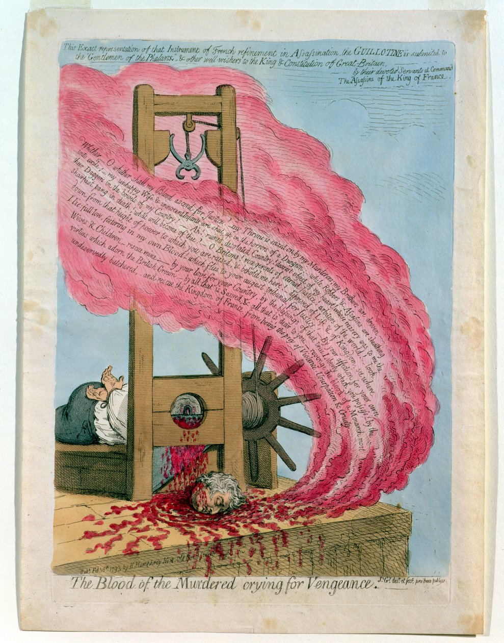 路易十六（1754-93 年）被断头台处死，"被害者的鲜血呼唤着复仇"，汉娜-汉弗莱出版 作者 詹姆斯·吉里
