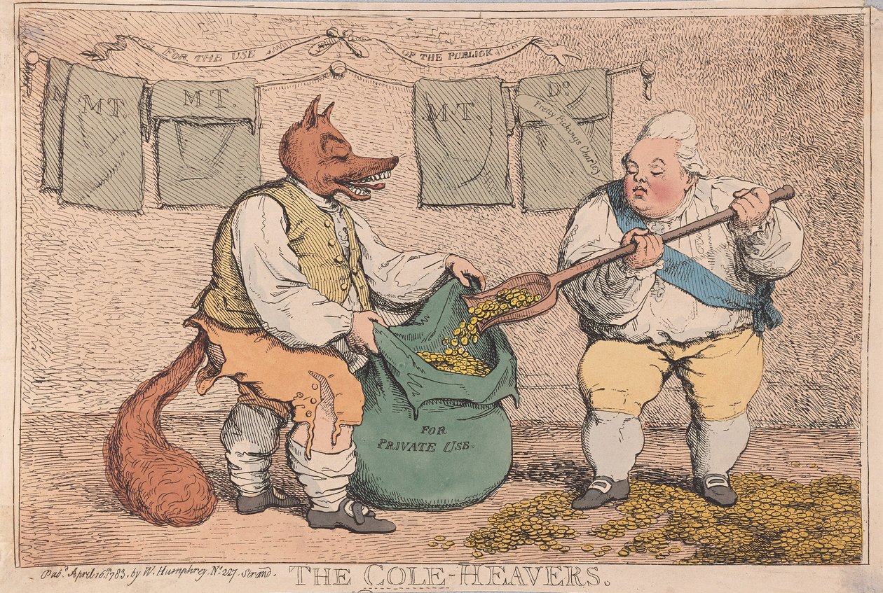 Cole-Heavers，酒吧。 1783年（手工彩色雕刻） 作者 詹姆斯·吉里