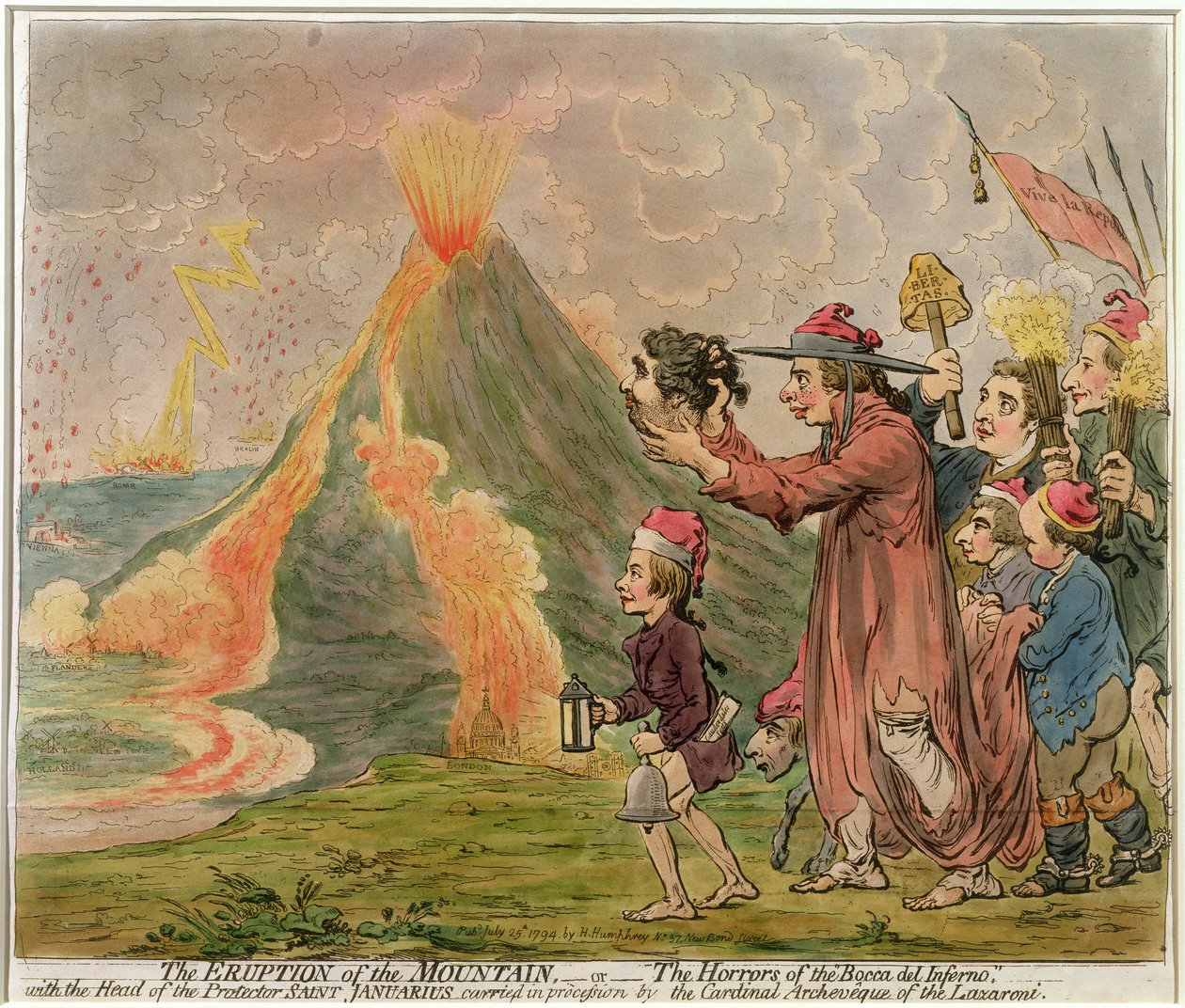 1794年Hannah Humphrey出版的山的喷发，或“Bocca del Inferno”的恐怖（手工蚀刻） 作者 詹姆斯·吉里