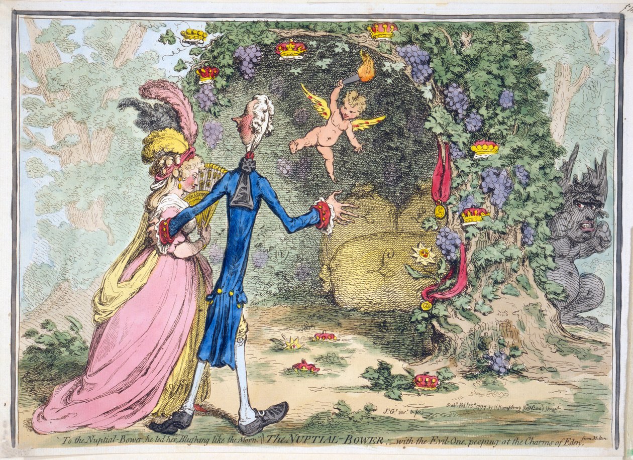 The Nuptial Bower，pub。 Hannah Humphrey，1797年2月13日（手工彩色雕刻） 作者 詹姆斯·吉里
