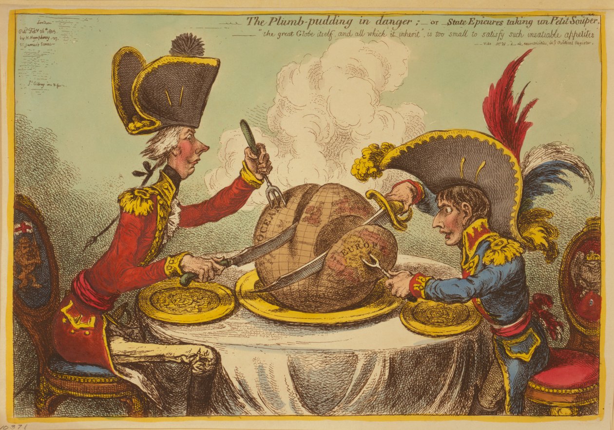 危险中的李子布丁》或《国家学者带着小汤包》（The Plum Pudding in Danger or State Epicures taking un Petit Souper 作者 詹姆斯·吉里
