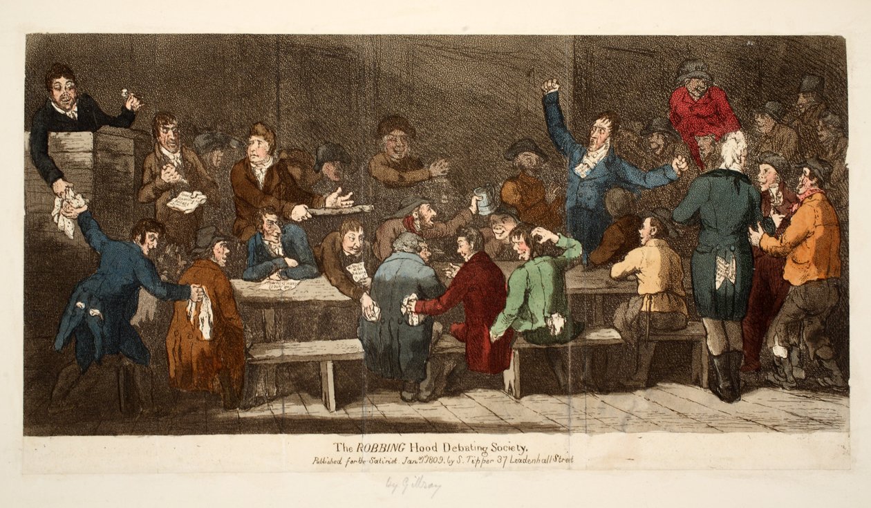 ROBBING Hood辩论协会，酒吧S. Tipper，1809年1月1日（手工彩色雕刻） 作者 詹姆斯·吉里