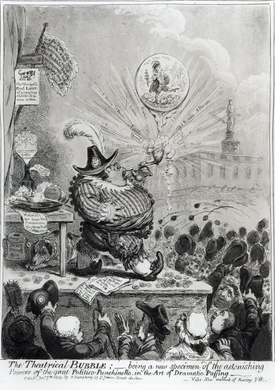 Theatrical Bubble ...由Hannah Humphrey（fl.1778-1822）1805（蚀刻和aquatint）出版 作者 詹姆斯·吉里