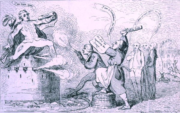 戏剧战争》，1787年由S.W. Fores出版（蚀刻版）。 作者 詹姆斯·吉里