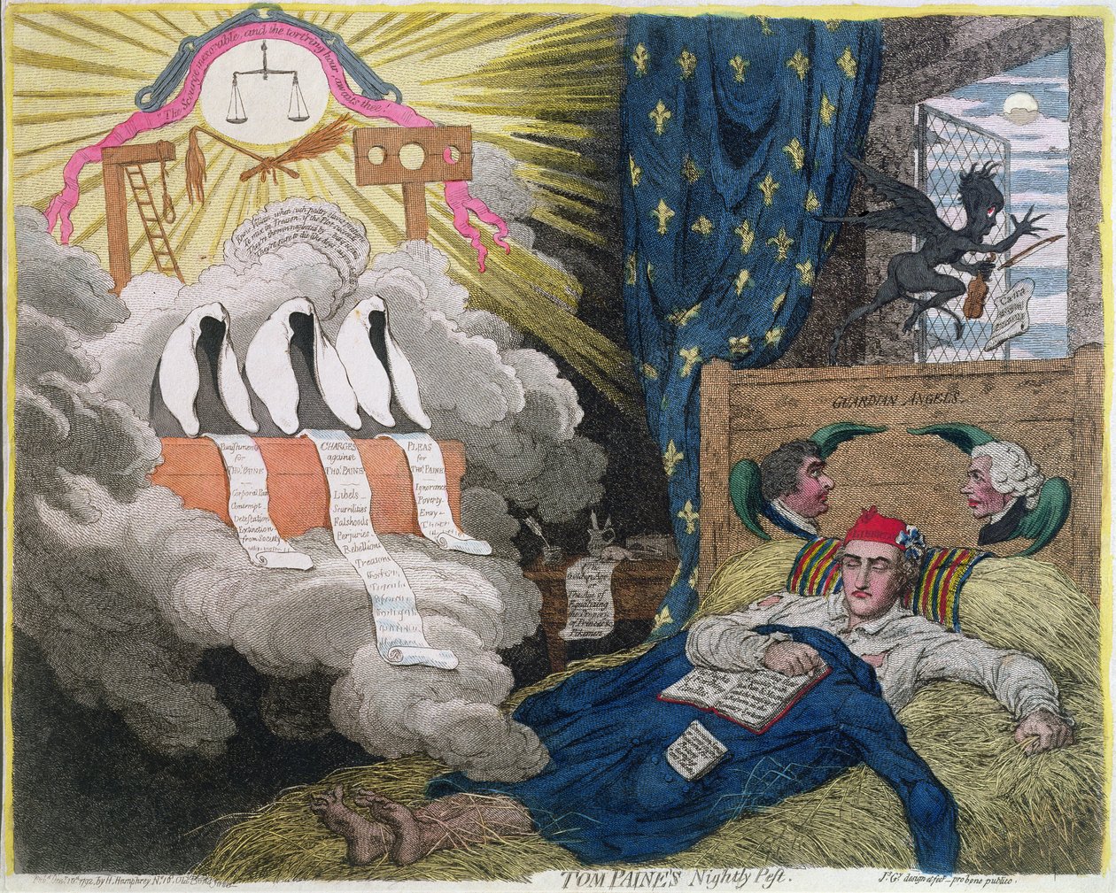 汤姆潘恩的夜间害虫，由Hannah Humphrey于1792年出版（手工彩色蚀刻） 作者 詹姆斯·吉里