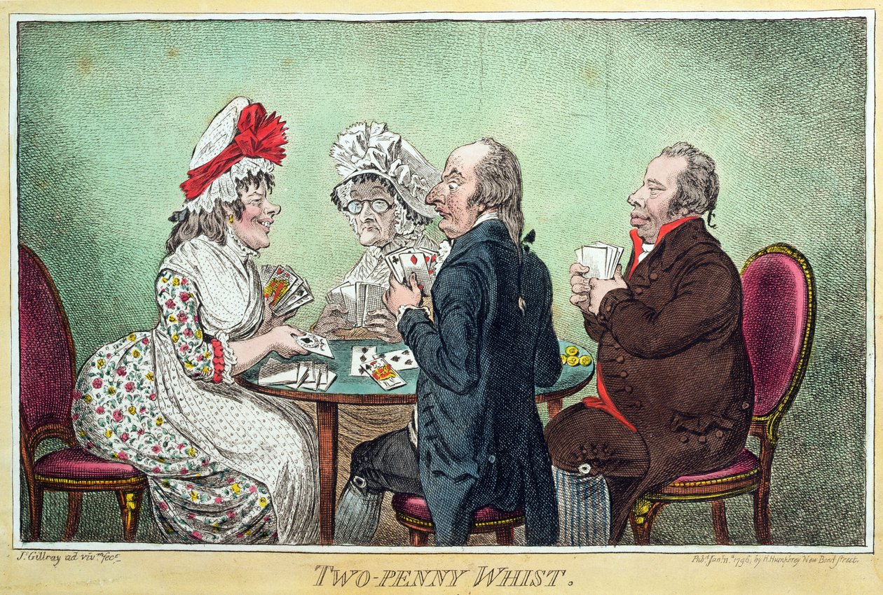 Two-Penny Whist，由Hannah Humphrey于1796年出版（蚀刻，雕刻，aquatint和wc在纸上） 作者 詹姆斯·吉里