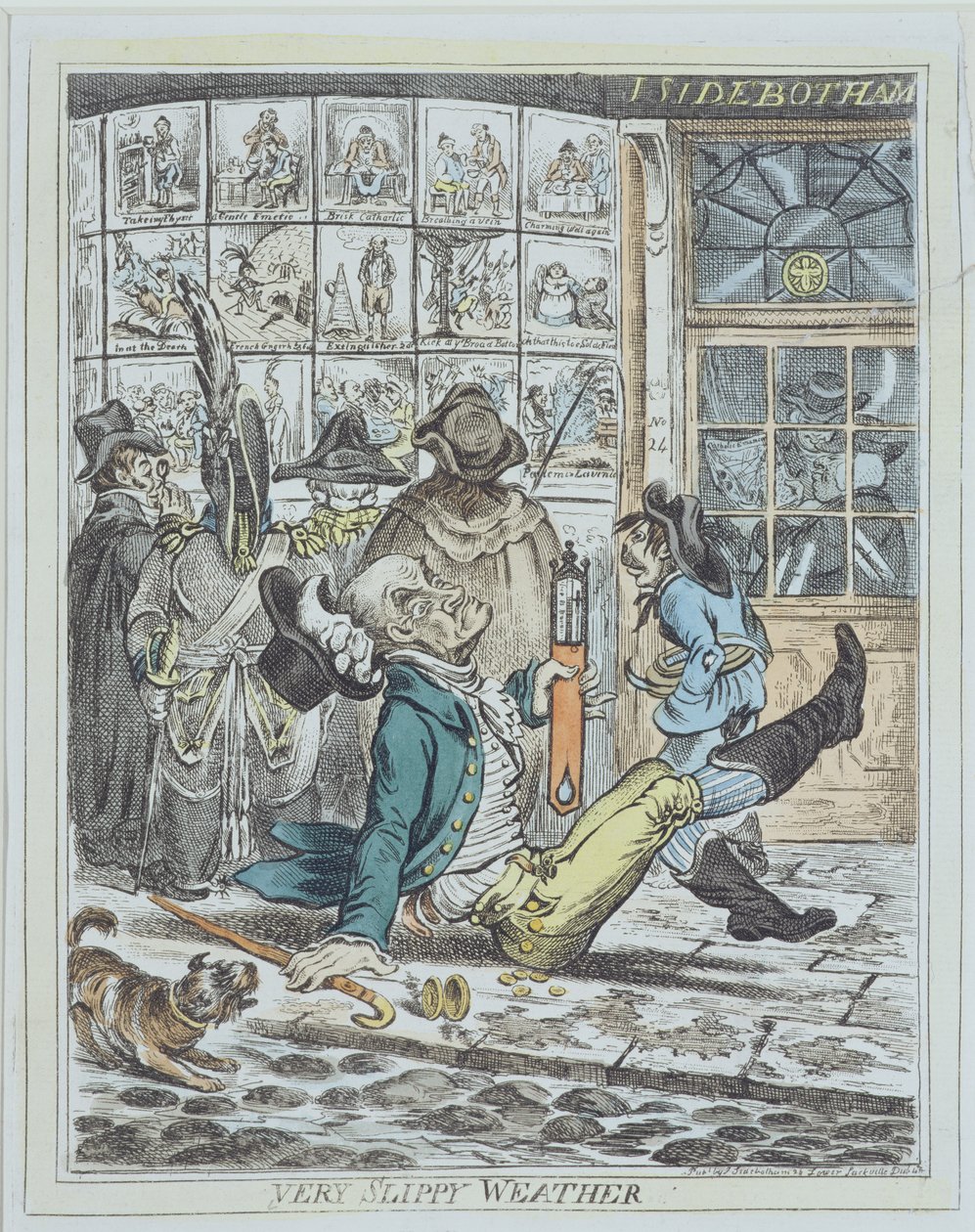 非常滑的天气，由 J. Sidebotham 雕刻（彩色石版画） 作者 詹姆斯·吉里