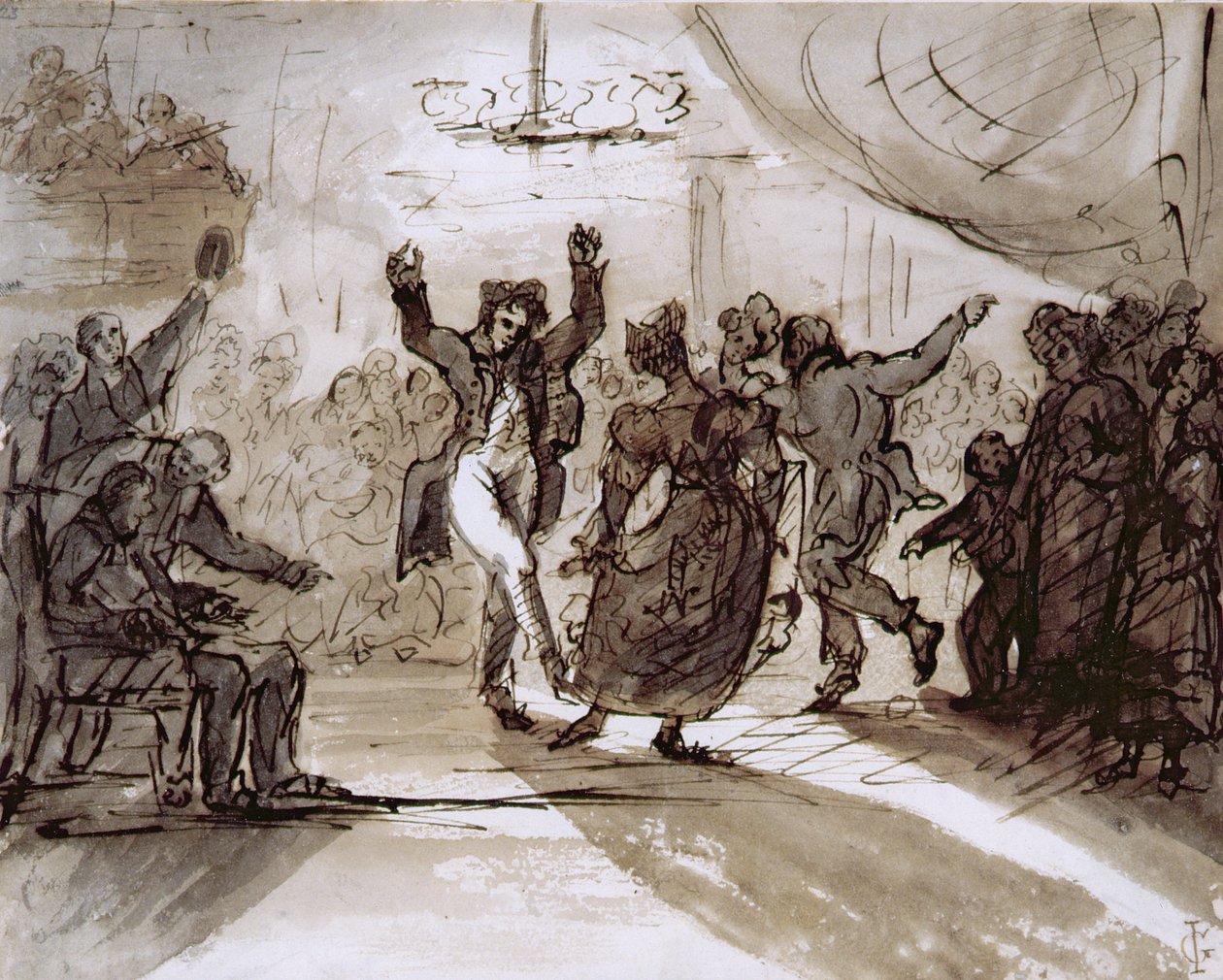 The Hunt Ball，c.1820（笔和棕褐色墨水和纸上洗） 作者 詹姆斯·格兰特