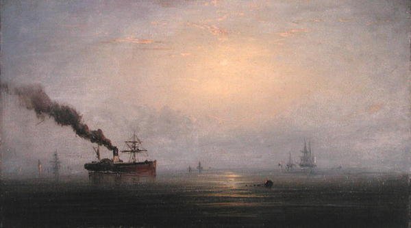 泰晤士河畔的雾晨，约1874年（木板油画 作者 詹姆斯·汉密尔顿