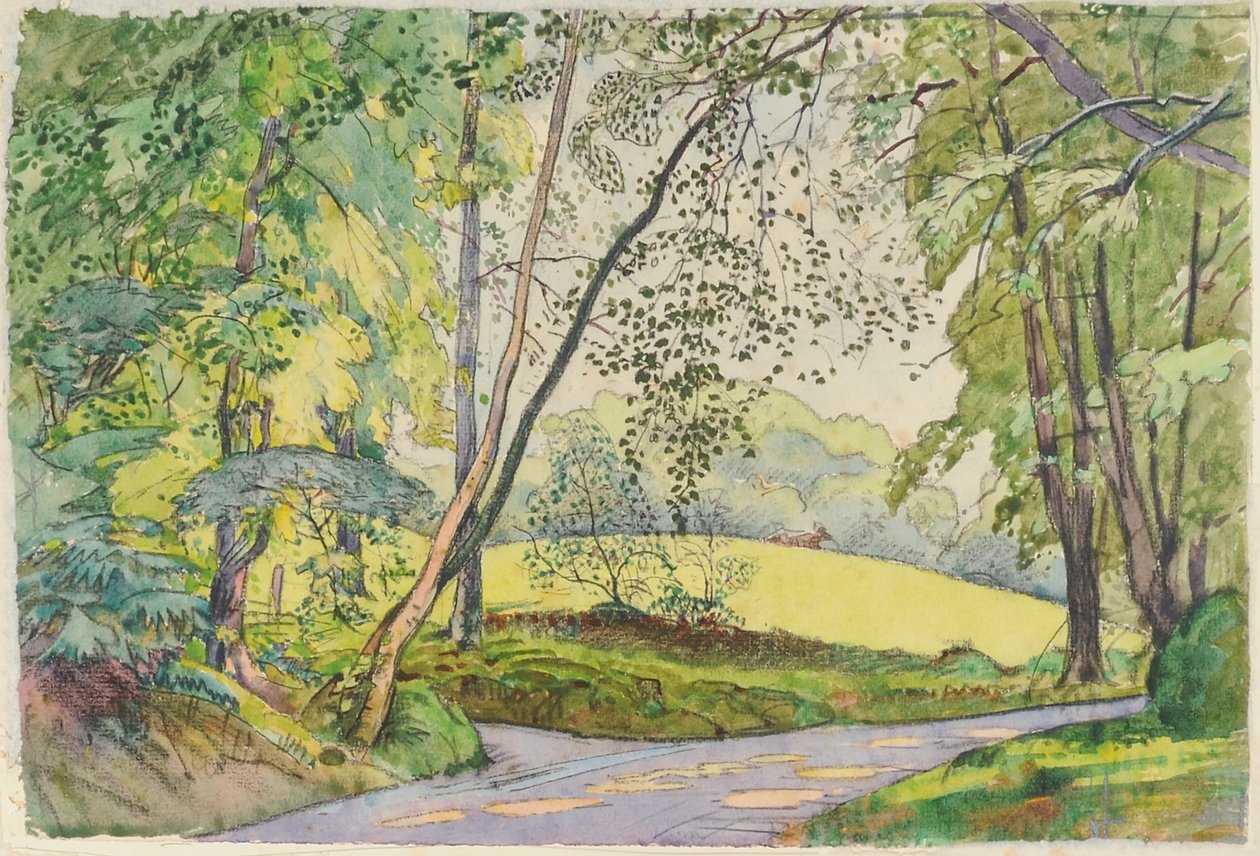 通过树木，1910-15（纸上wc） 作者 詹姆斯·汉密尔顿·海