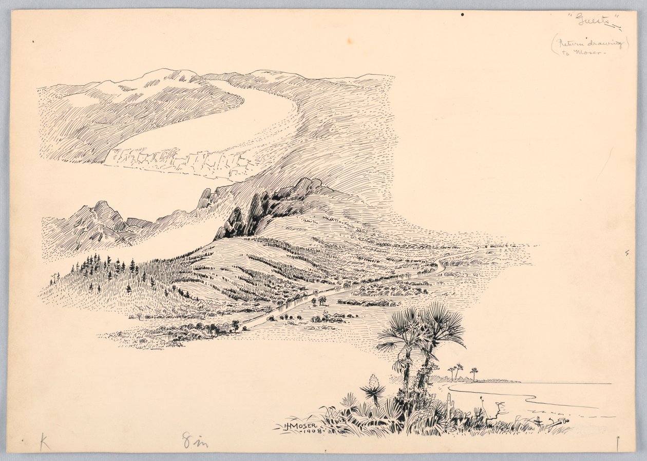 三幅风景画，华盛顿贸易委员会晚宴设计，1908 年 5 月 13 日 作者 詹姆斯·亨利·摩泽