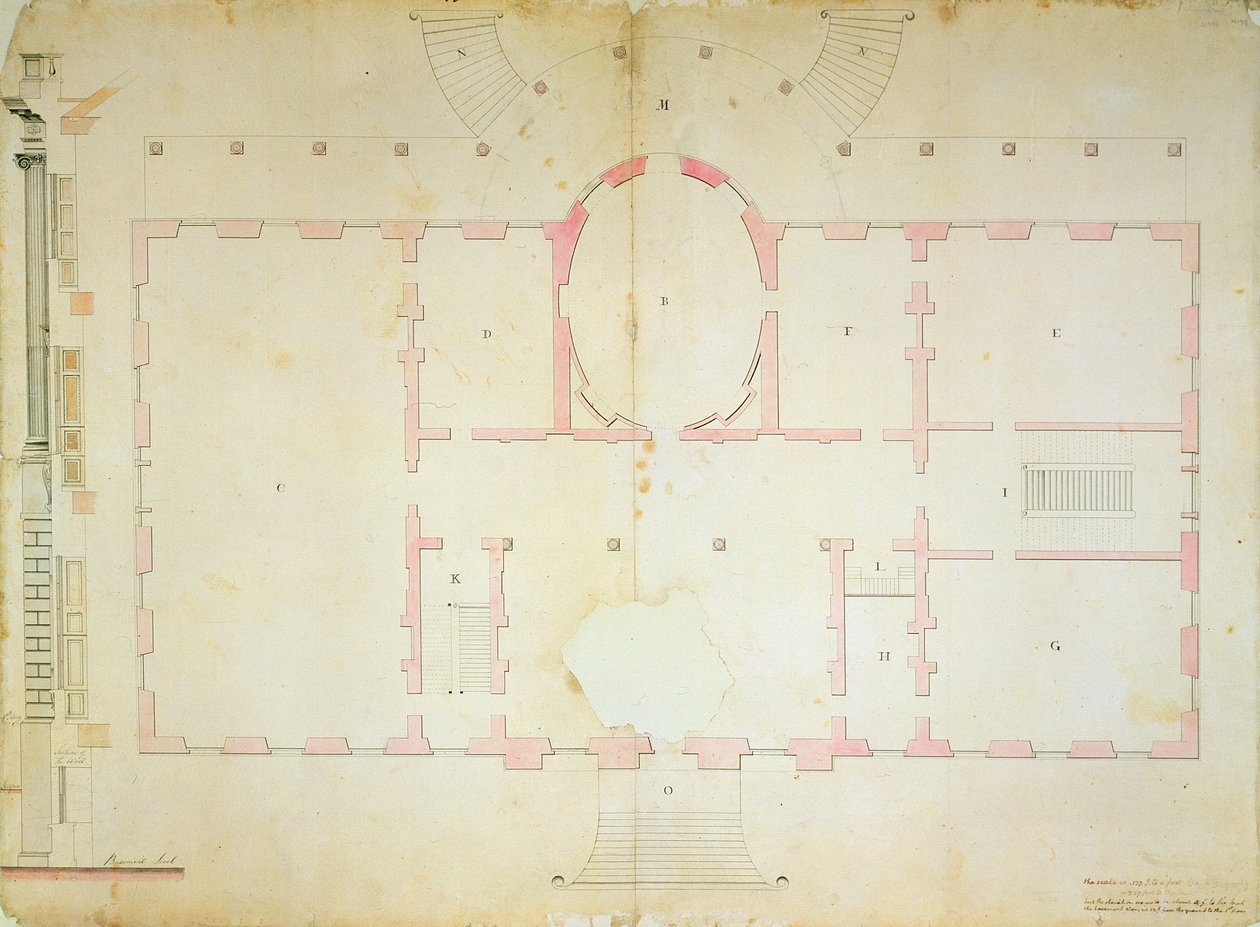 总统府的计划，华盛顿，1792年（墨水洗和铅笔在纸上） 作者 詹姆斯·霍班（James Hoban）