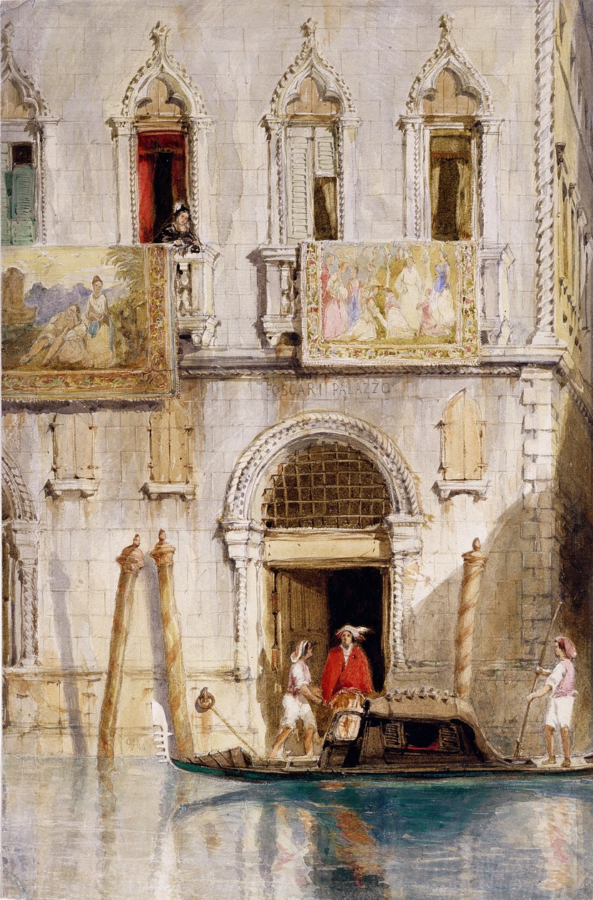1844年威尼斯Palazzo Foscari的台阶（纸上铅笔，墨水，水粉和蜡纸） 作者 詹姆斯·霍兰德