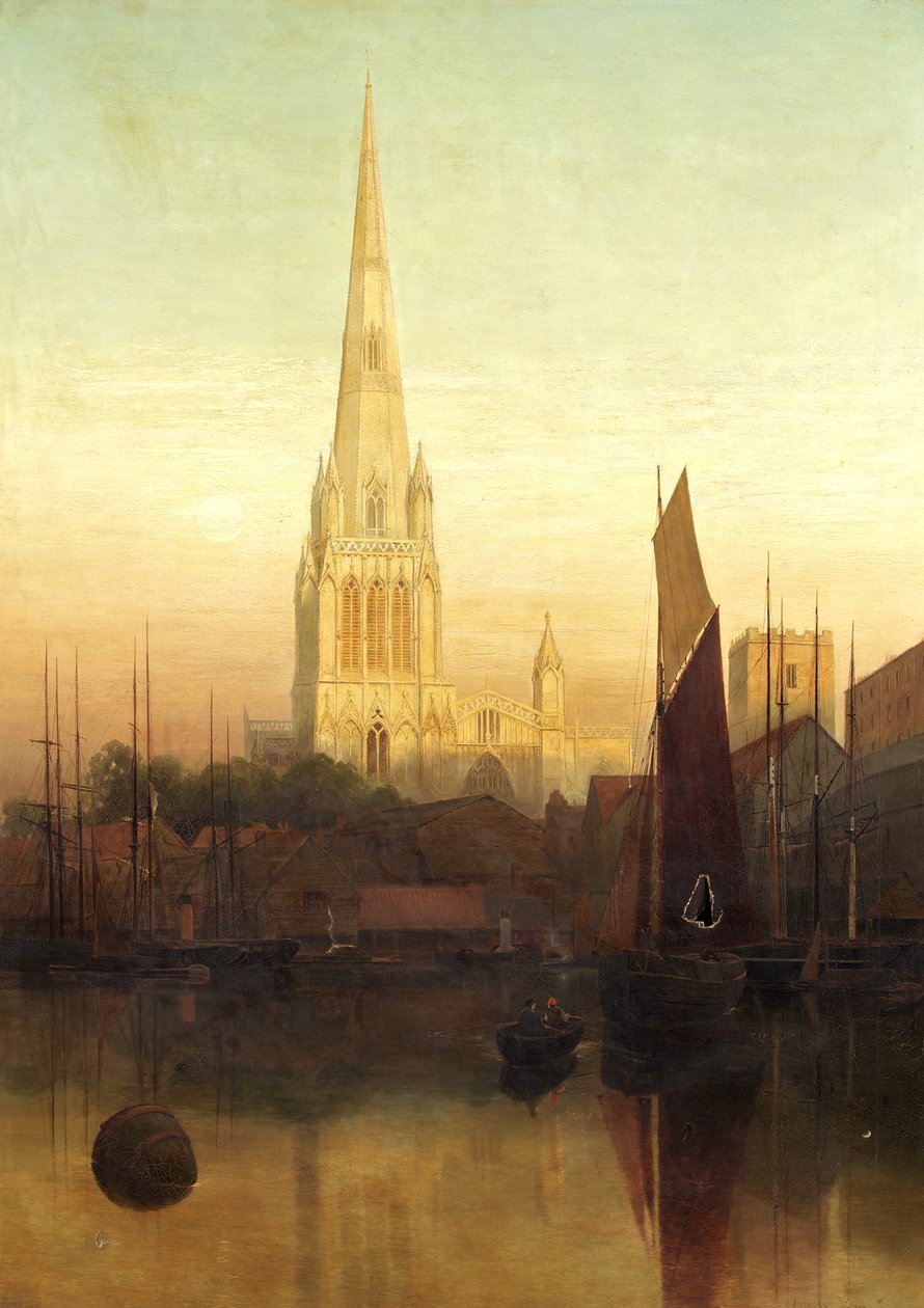 St Mary Redcliffe，布里斯托尔，可能 1886 年（布面油画） 作者 詹姆斯·杰克逊·柯诺克