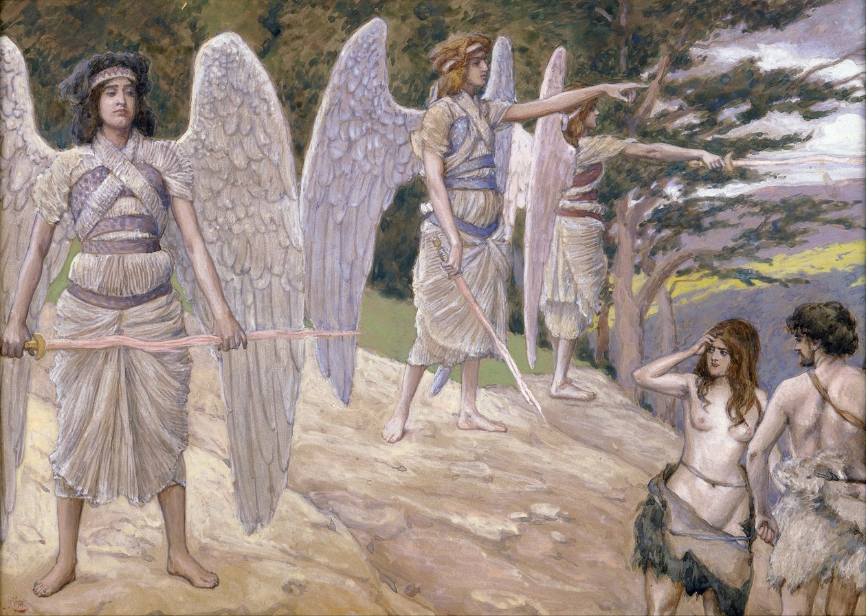 亚当和夏娃被赶出天堂 - Tissot, James Jacques Joseph (1836-1902) - 1896-1902 - 纸上水粉 - 22,6x31,7 - 纽约犹太博物馆 作者 詹姆斯·雅克·约瑟夫·天梭